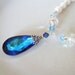 RESERVED. Freshwater pearl necklace with Bermuda Blue crystal pendant, large. 'Something Blue' bridal necklace. Pearl bridal jewelry