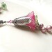 Lucite flower necklace, pink pearls, pink and green. Pearl crystal flower drop pendant necklace, wire-wrapped. Lucite flower jewelry. N190v