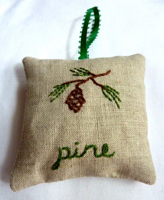 Hand Embroidered Pine Sachet