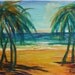 Watercolor Painting Landscape - Tropical Beach Seascape Painting - Palm Trees Ocean Painting
