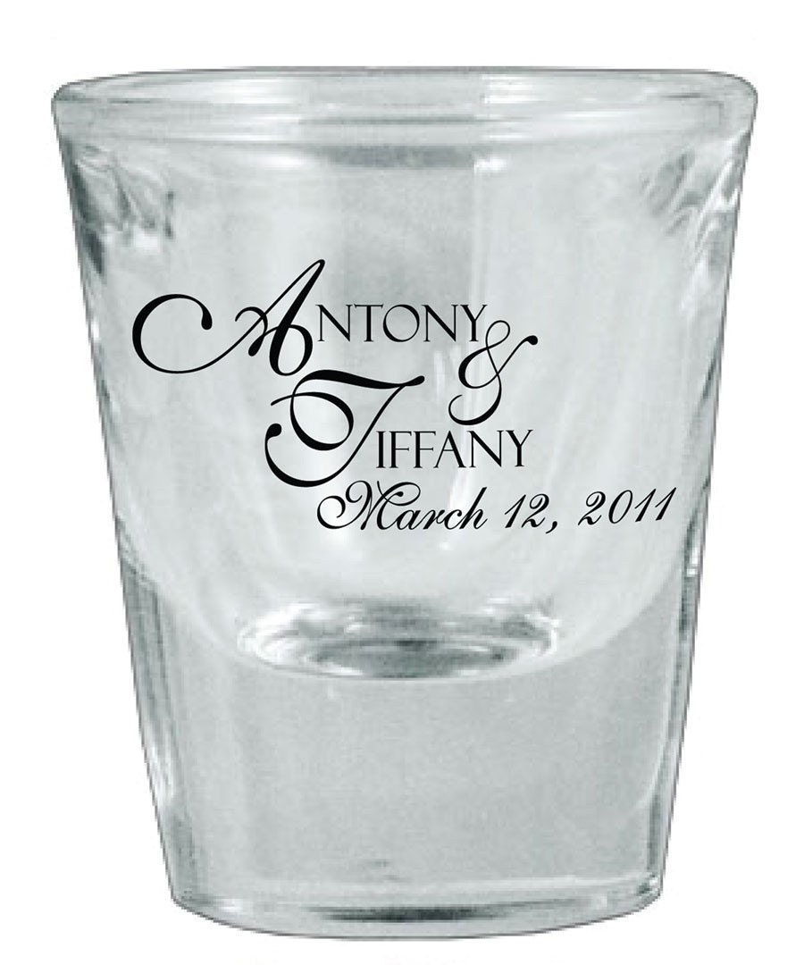 60 Wedding Favor Personalized Glass Shot Glasses 