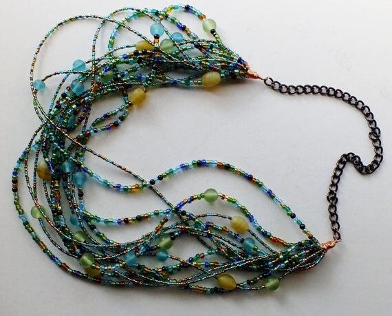 Multi strand eye-catching glass seed bead necklace