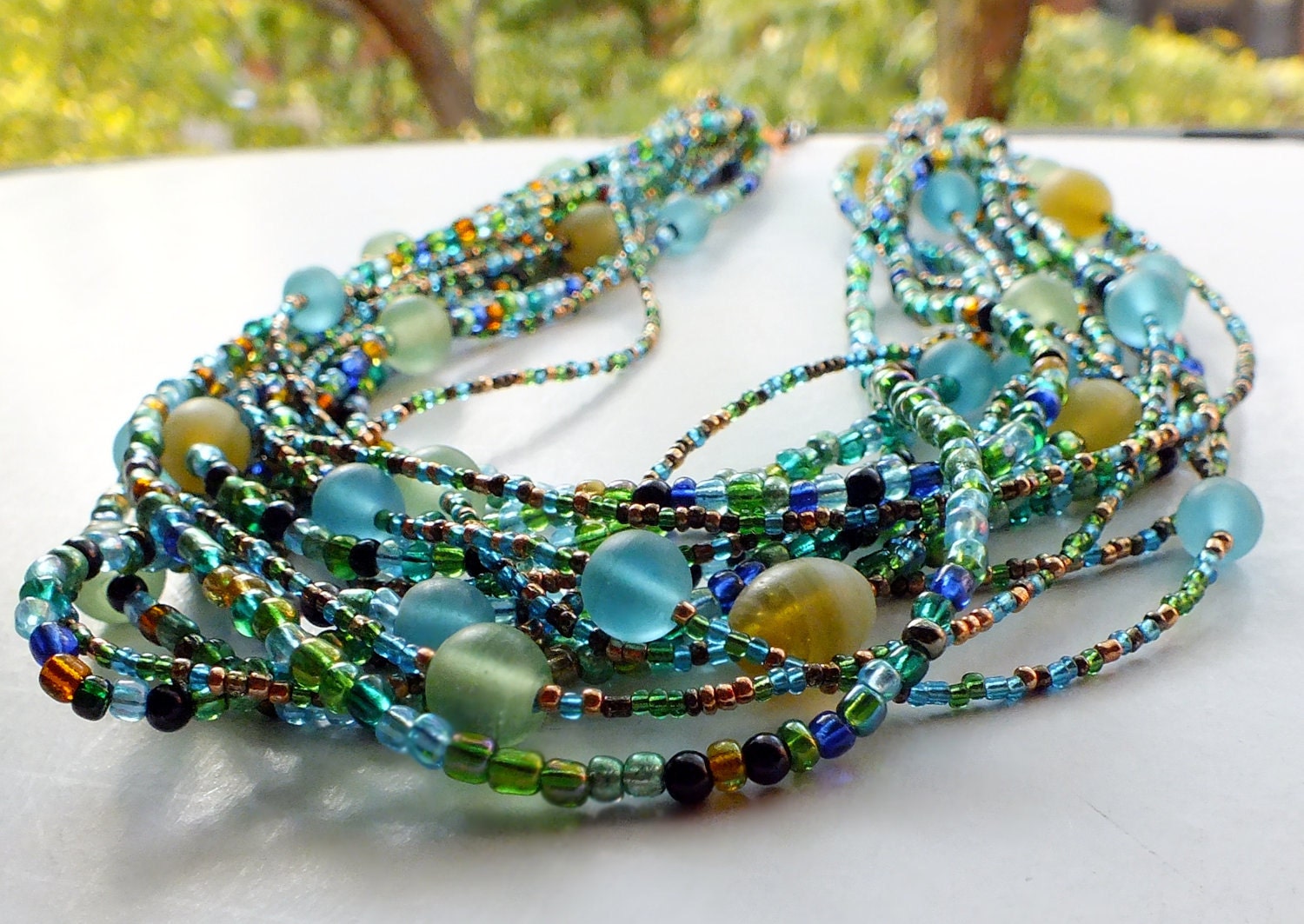 Multi Strand Eye Catching Glass Seed Bead Necklace 0427