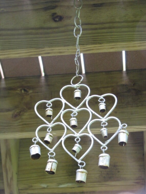 Shabby Chic Rusty Heart Shaped Wind Chimes With Tiny Bells