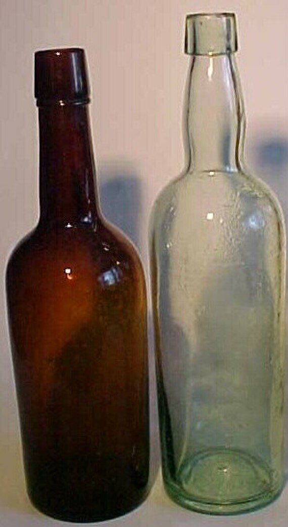 c1890 Two Quart Size Blown Glass Whiskey Bottles AMBER and