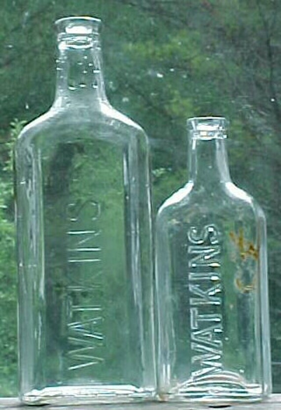 Two c192030s Watkins Clear Glass Cork Top Extract or Medicine