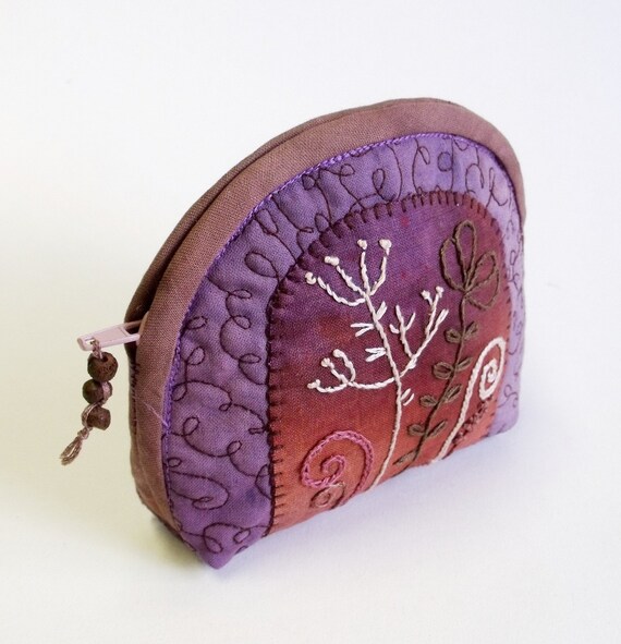 Hand embroidered purple coin purse by diohej on Etsy
