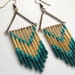Teal, Turquoise and, Gold Beaded Chevron Earrings