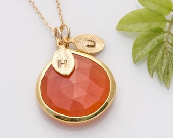 Carnelian Necklace - Personalized Necklace - Customize Initials Necklace - Gemstone Necklace - Gold Necklace