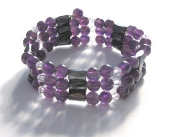 Amethyst Bracelet Gemstone Necklace, Magnetic Bracelet Swarovski Crystals Birthday Gift for her mother February Birthstone Jewelry
