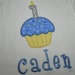 Boys Polka Dot Blue Yellow Personalized First Birthday Cupcake Candle Baby Onesie Toddler Shirt Initial Number 1st 2nd 3rd Party Outfit
