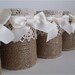Burlap rustic vases, 14 containers, table decor for wedding upcycled tin cans, cute and woodland