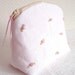 White Linen Pouch Pink and Green Satin Roses Wedding Pouch Quilted Cosmetic Bag OOAK
