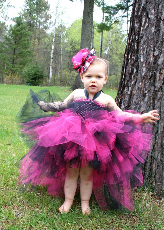 Pink Black Cascade Tutu Dress Train Tutu Short Front Long Back