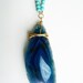 Vintage gold chain necklace with blue agate pendant and magnesite beads