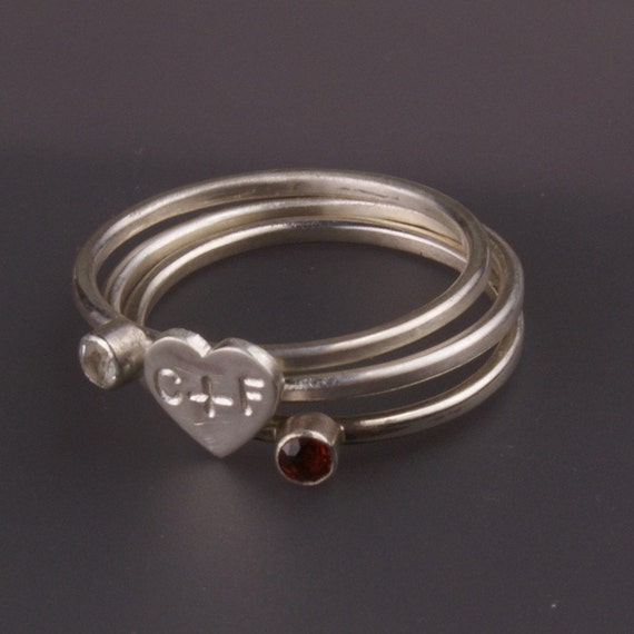 Items similar to Heart Couple Initial and 2 Birthstone Sterling Silver ...