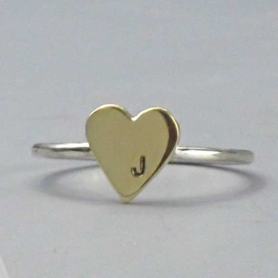 Items similar to Heart Initial Brass and Sterling Silver Ring on Etsy