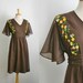 Vintage 1960s chocolate brown flower embroidered cotton summer dress, size medium