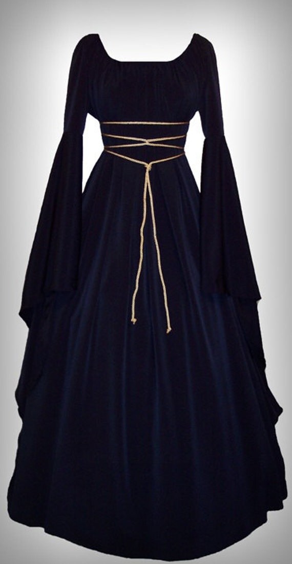 Items similar to Sale - Medieval/Renaissance Black Satin Trumpet Sleeve ...