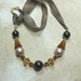 Swarovski Crystal Elements and Pearls Necklace Topaz, Brown and Almond Colors with Brown Ribbon
