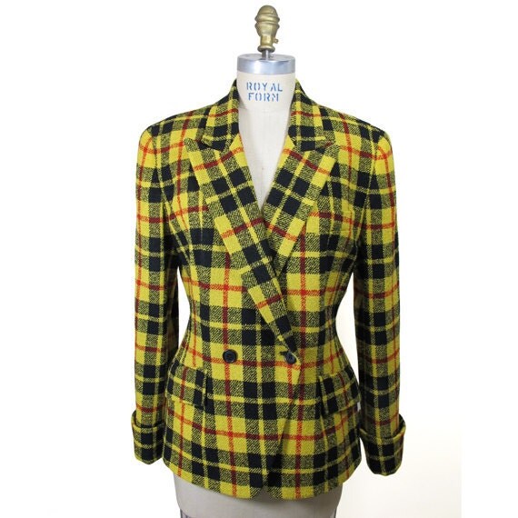 Vintage DKNY Yellow Plaid Blazer Medium