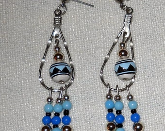 Bright Blue Bead and Silver Earrings