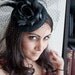 Black Rose Fascinator - Black Sinamay w/ Birdcage & Rose on Headband
