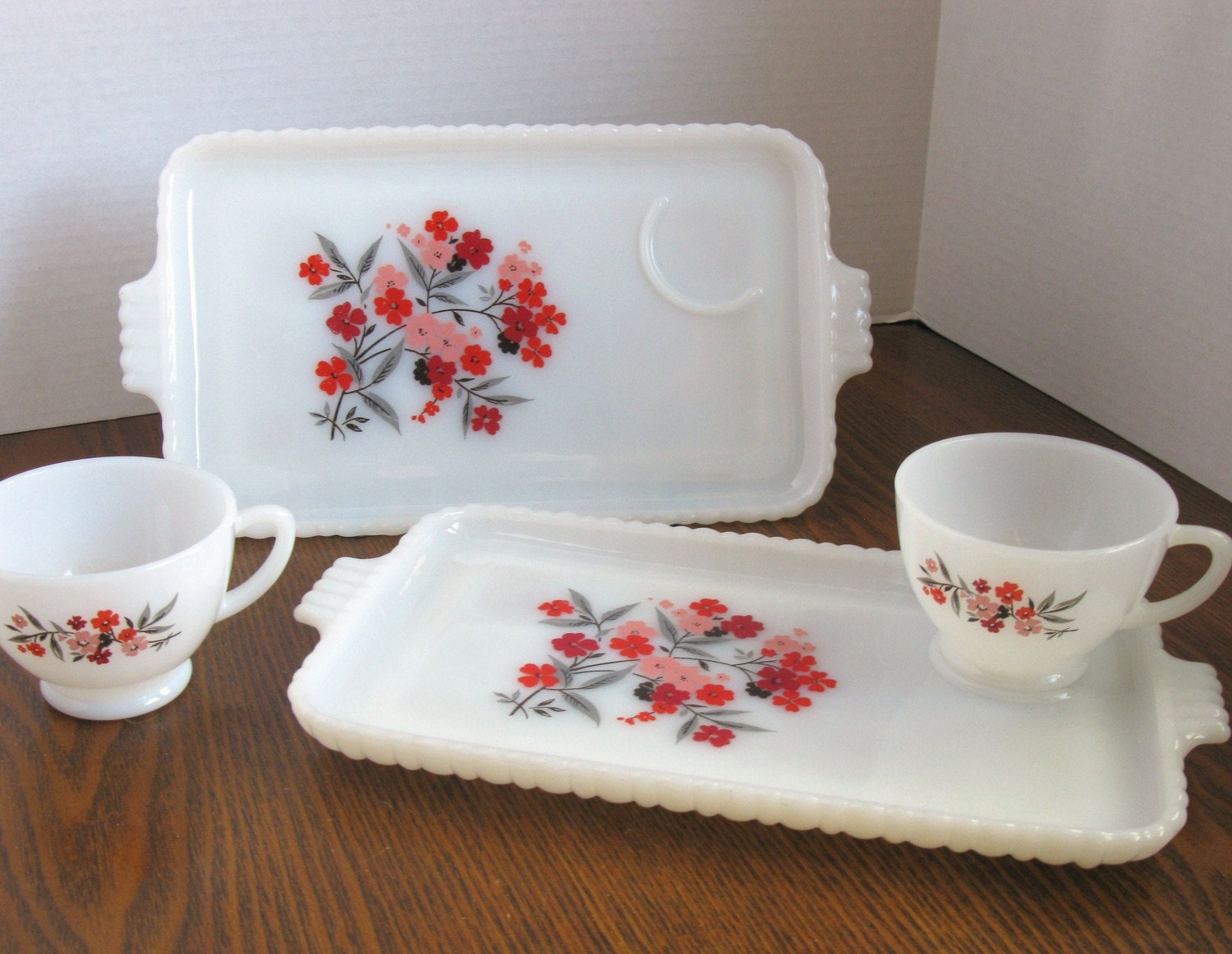 Fire King Primrose Snack Trays and CupsThree Sets