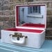 Vintage Shortrip Vanity Case with mirror, 1950s Cream leather