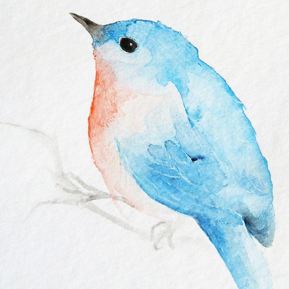 Tiny Blue and Orange Bird Original Watercolor by dearpumpernickel