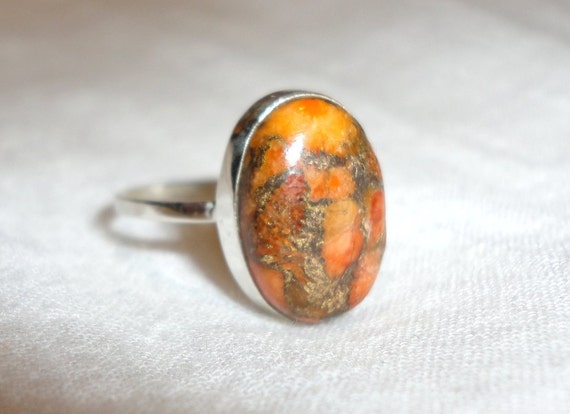 Sterling Silver Ring Red Copper Turquoise Gemstone Stamped