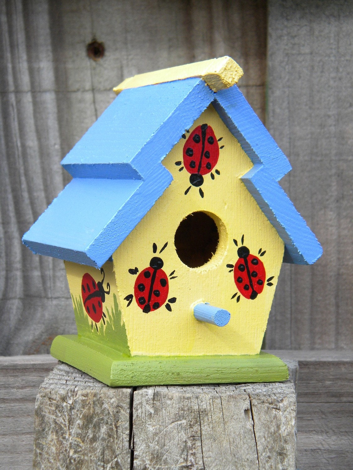  Small  Decorative Handpainted Bird  House  Ladybugs