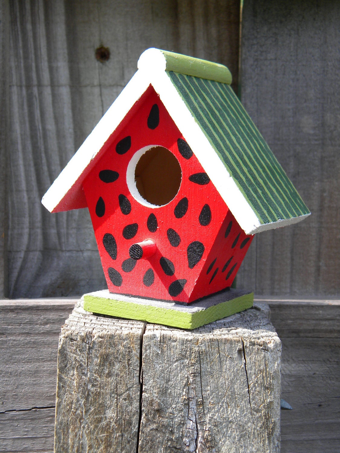 Small Decorative Handpainted Bird House Summer Watermelon