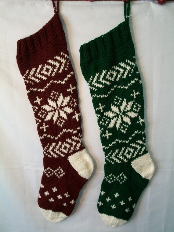 Hand Knitted Christmas Stockings Snowflake Design for Shawna