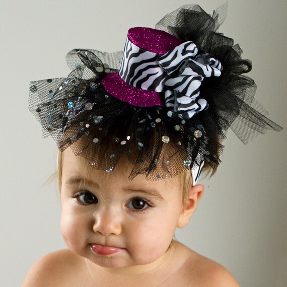 baby hat hot pink and zebra mini top hat for young