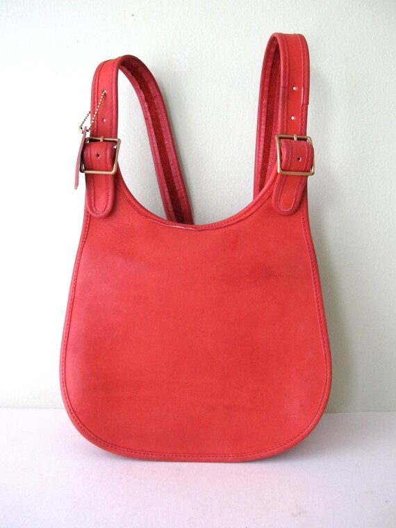 Vintage COACH Hippie Hobo Flap Shoulder Bag in Red late 60s