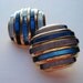 Blue Earrings Gold Tone Bold Large Dramatic 1980 80 80s 1980s Clip on Stripes Light Blue Dark Blue