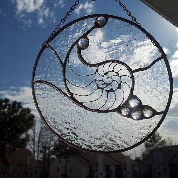 Nautilus Shell Stained Glass Panel