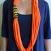 Scarf Necklace- Orange & African Wax Print Scarflace
