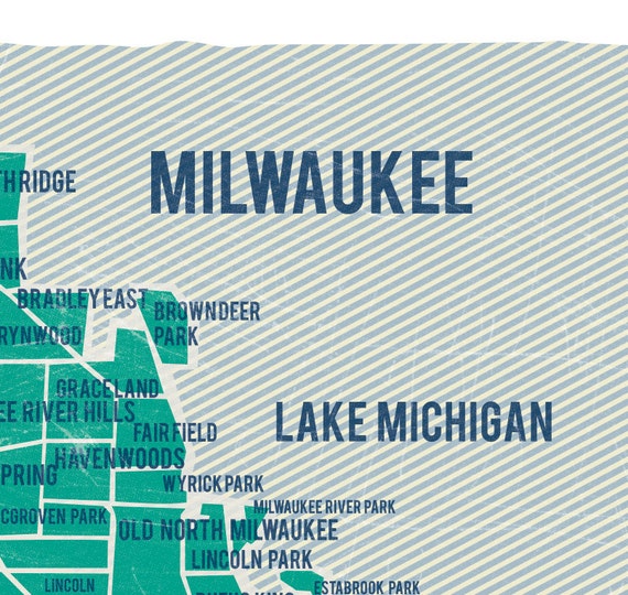 Items similar to City Map Milwaukee in Turquoise- Vintage style poster ...