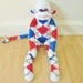 Patriotic sock monkey - red, white, and blue argyle, with vintage metal button - plush doll