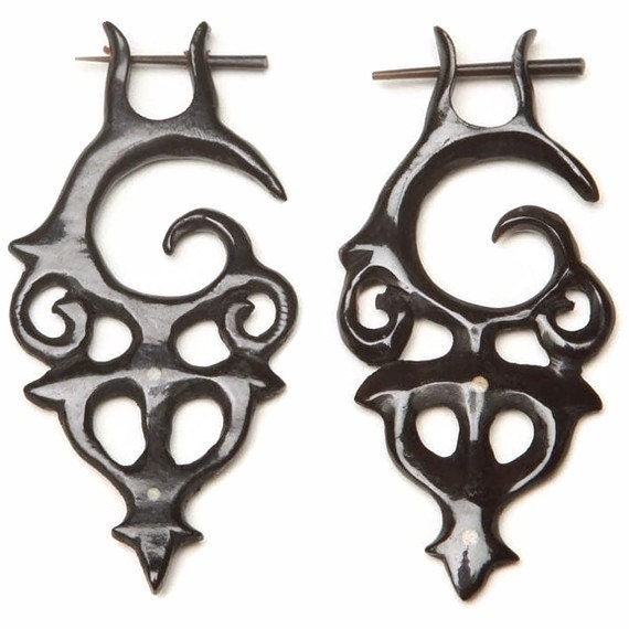 Items similar to Intricate Tribal Horn Earrings with Post on Etsy