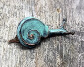 Garden Snail Sculpture in blue green copper patina Garden Snail Sculpture in blue green copper patina