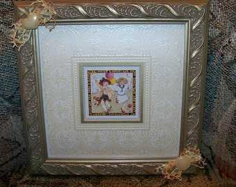 10x10 Framed Altered Upcycled Mary Engelbreit Art Piece -Unique Find-