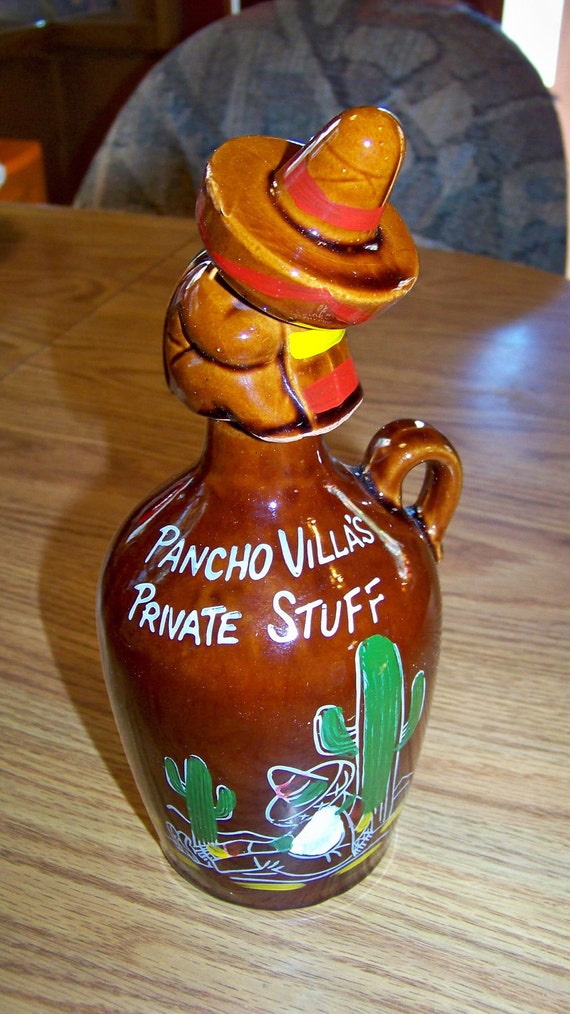 Vintage Ceramic Decanter Mexican Man Ceramic Topper Unique