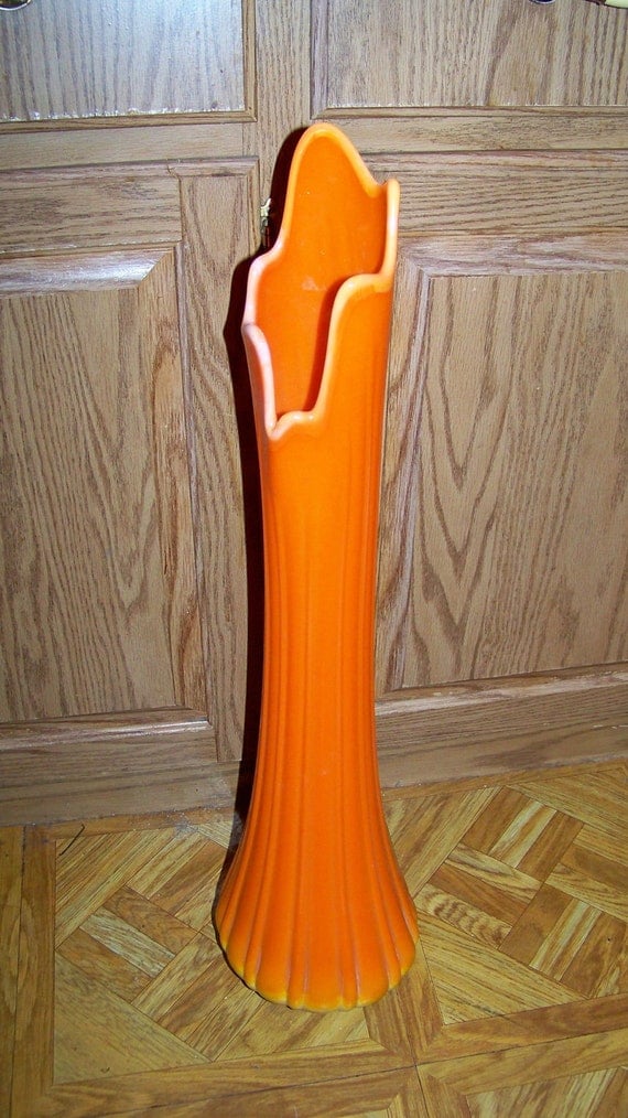 Vintage Huge 25 inch Tall Orange Glass Floor Vase Amazing