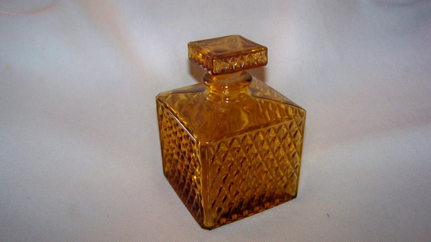 Vintage Amber Glass Square Decanter Bottle with Glass Stopper