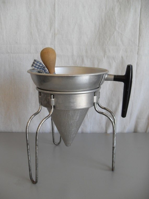 Vintage 1950s Tomato Strainer Sieve with Pestle and stand