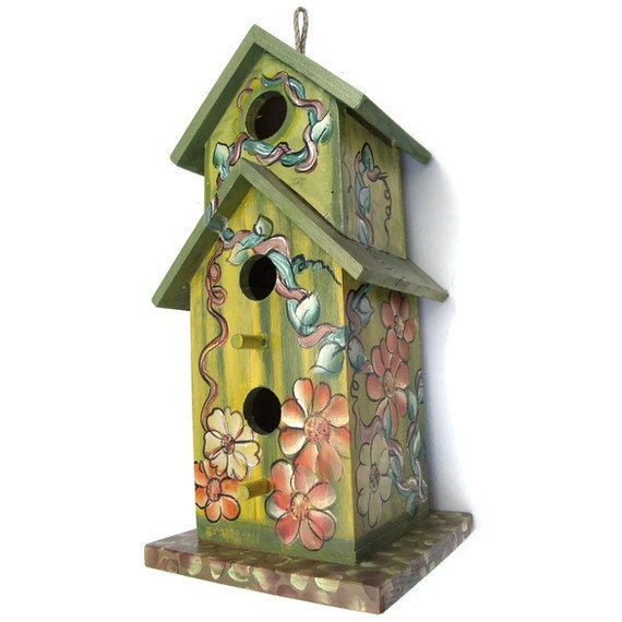 Hand Painted Bird House Bird House by JuliesGiftbox on Etsy