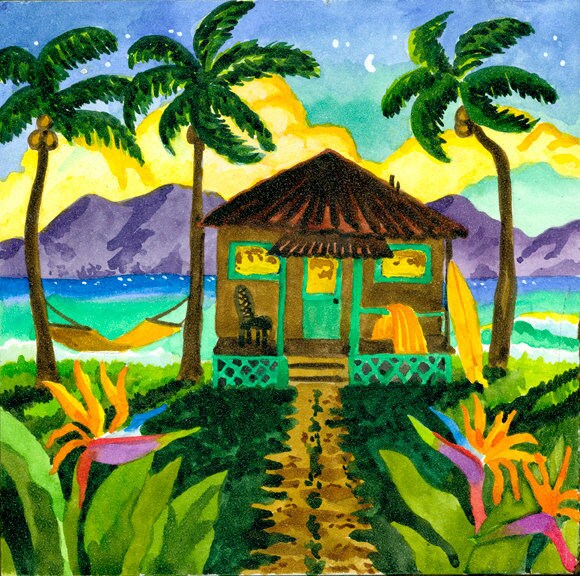 Tropical Beach Hut with Palm Trees on the Beach Hammock